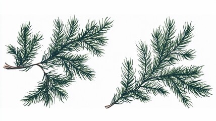 Obraz premium Hand Drawn Pine Branch Illustration, Green Needle Leaf Plant Element for Christmas Decoration, Holiday Card, Winter Design, Nature Background, Illustration Material