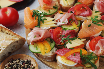 Oblozeny chlebicek or just chlebicek, traditional open sandwich in Czech Republic	