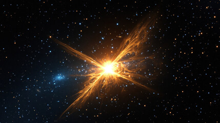 Galactic wind nebula cosmic explosion bright star high fidelity space astronomy glowing night universe dramatic energy science celestial abstract orange blue outer space stellar light fantasy