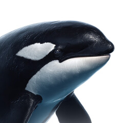 Png of majestic orca head isolated on transparent background, showcasing its striking black and white coloration