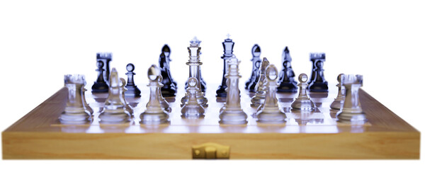 Leadership and Strategy Concept – Glass Chess Game Ready to Start