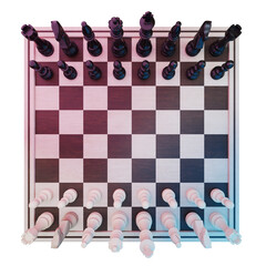 Top View of Chessboard with Full Set of Pieces