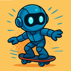 Skateboarding Robot — Urban Extreme Sport Character (Vector)