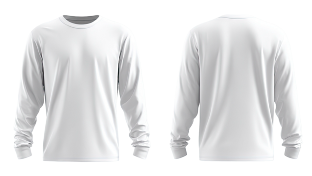 Front and back view of a white long sleeve shirt