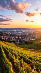 Panoramic vineyard landscape at sunset (1)