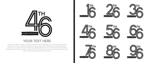 logo anniversary set. black color with ribbon on white background for special event