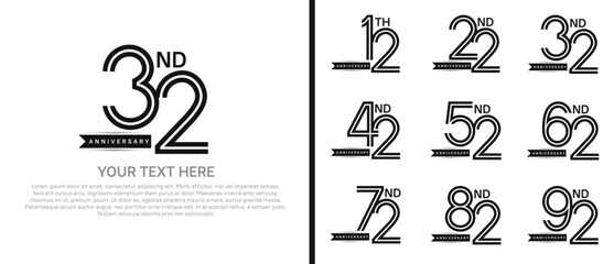 Obraz premium logo anniversary set. black color with ribbon on white background for special event