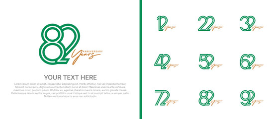 logo anniversary set. green color with brown handwriting on white background for special event