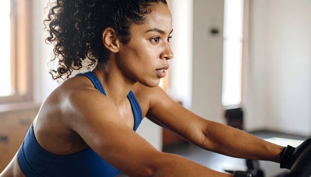 Woman working out on a stationary bike (3)