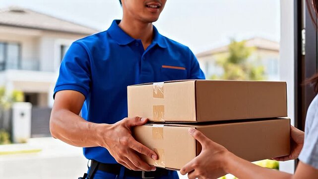 Delivery person handing packages to a customer