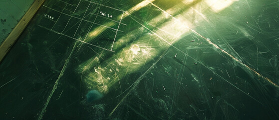 Grungy and textured blackboard with equations evokes nostalgia for school days