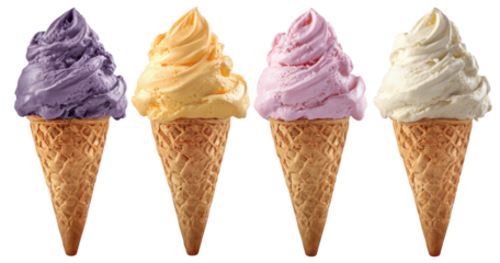 Four ice cream cones of different colors