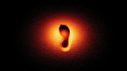 gait. A single footprint in damp sand, the pressure evenly distributed, glowing with a soft therapeutic light. wellbeing guides.