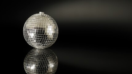 Fototapeta premium disco. Shiny disco ball reflecting sparkling lights against a dark backdrop, creating a festive atmosphere. lifestyle magazines.