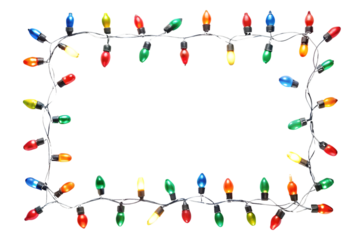 Vibrant Christmas Lights Frame Festive Holiday Decoration on Black graphic isolated on a transparent background