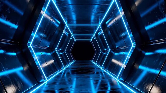 Neon tunnel hexagonal corridor