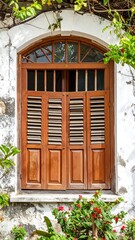 Antique wooden window with shutters