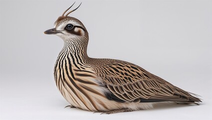Full-body horned lark in relaxed posture with chest visible and feathers smooth, on white