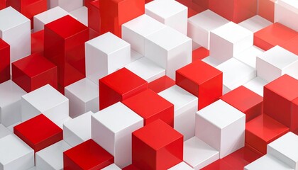Obraz premium Abstract red and white background of geometric 3D cubes in a row for a construction concept design