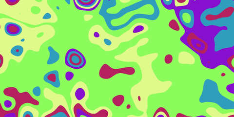 Energetic Abstract Organic Shapes Pattern in Bright Green with Purple Pink and Yellow Liquid Flowing Background Design