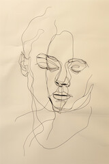 Minimalist Woman Face Profile, Continuous Line Art, Modern Gallery Style stylish decor