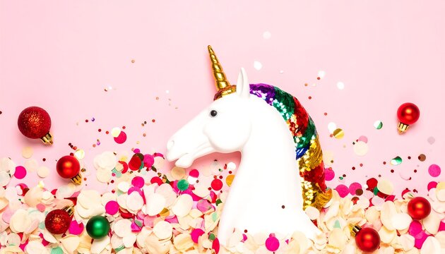 Festive unicorn with confetti