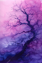 Purple Pink Tree Silhouette, Minimalist Botanical Art, Ethereal Nature wallpaper background 