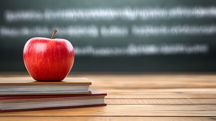 Red Apple on Books Near Chalkboard Back to School Education Concept