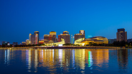 Zhengzhou Qianxi Plaza City Cultural Center building night view scenery, China