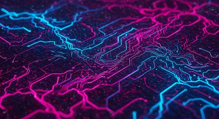 Fototapeta premium Futuristic circuit board design with vibrant neon colors and tech flow