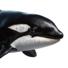 Png of detailed portrait of an orcas head, highlighting its unique coloration and intelligent gaze isolated on transparent background