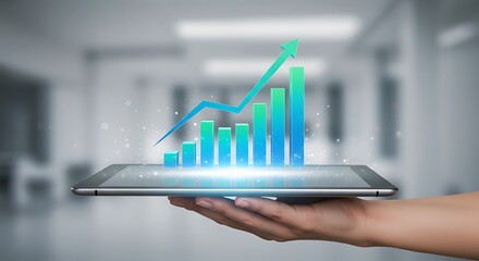 Rising financial chart on tablet shows business growth and success