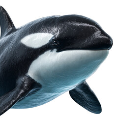 Png of captivating closeup of an orcas head, showcasing its powerful presence and sleek design isolated on transparent background