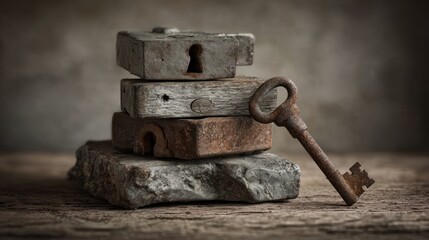 Antique locks and key still life