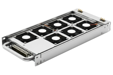 Rack-mount cooling fan system for electronic server equipment on a transparent background