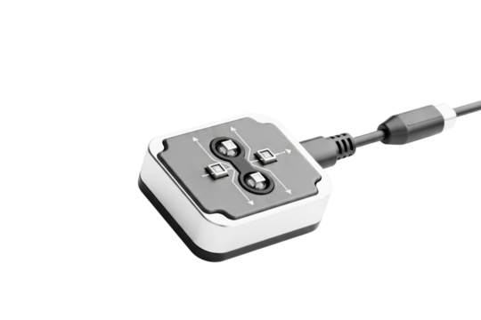 Four-way directional switch control pad for an electronic device on a transparent background