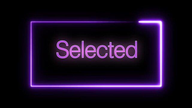Animated purple neon selected frame. Glowing animation loop broadcast graphic motion design technology digital interface user experience u i u x selected choice approved confirmation.