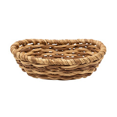 woven basket mini piece, small handmade natural fiber basket with detailed weaving texture, miniature rustic decor isolated on transparent background PNG