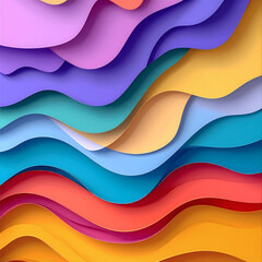 Layered abstract background in colorful 3D paper cut style. Vibrant gradients, smooth waves, modern design for posters, digital use, packaging, and web projects.