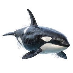 Png of majestic orca swimming gracefully in the ocean, its sleek black and white body glistening in the sunlight isolated on transparent background