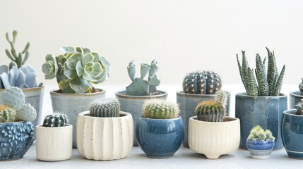 Cactus Potted Plant on a White Background Table – a minimalist and refreshing visual. The clean white setting highlights the natural charm of the cactus, creating a calming and stylish composition.
