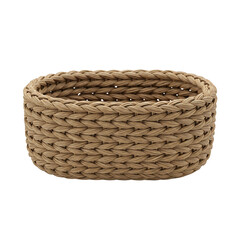 woven basket mini piece, small handmade natural fiber basket with detailed weaving texture, miniature rustic decor isolated on transparent background PNG