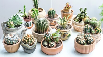 Cactus Potted Plant on a White Background Table – a minimalist and refreshing visual. The clean white setting highlights the natural charm of the cactus, creating a calming and stylish composition.