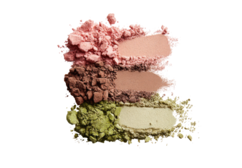 Three stacked smears of crushed pastel-colored powder