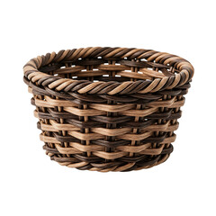woven basket mini piece, small handmade natural fiber basket with detailed weaving texture, miniature rustic decor isolated on transparent background PNG