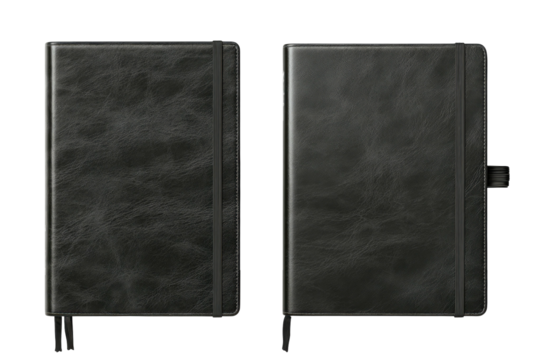Two dark gray leather-bound notebooks