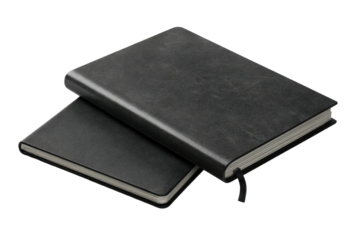 Two black leather notebooks stacked