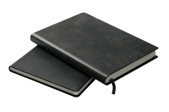 Two black leather notebooks stacked