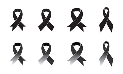 Black Ribbons in flat style on a white background. A vector set featuring various Black Ribbons.