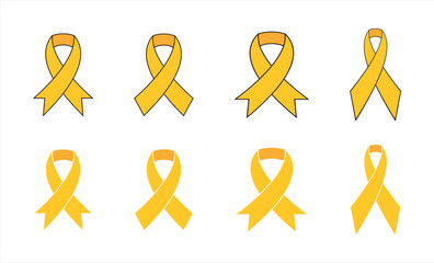 Yellow Ribbons in flat style on a white background. A vector set featuring various Yellow Ribbons.